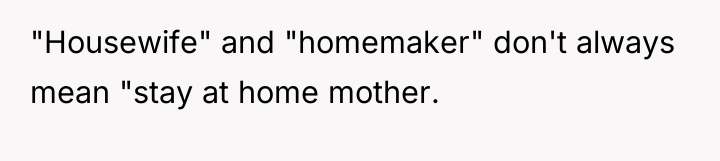 "Housewife" and "homemaker" don't always mean "stay at home mother.