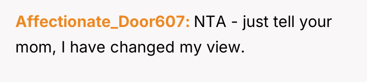 Affectionate_Door607 NTA - just tell your mom, I have changed...