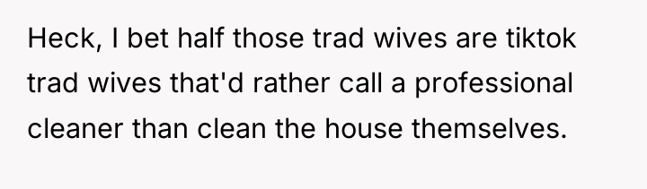 Heck, I bet half those trad wives are tiktok trad...
