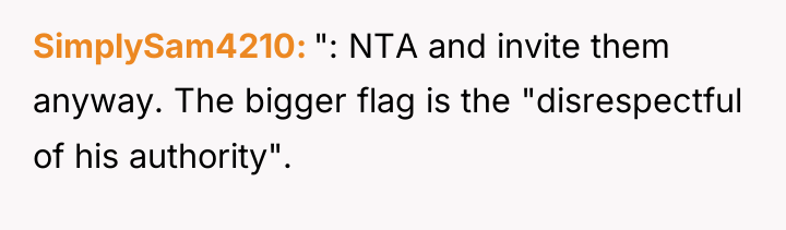 SimplySam4210 ": NTA and invite them anyway. The bigger flag...