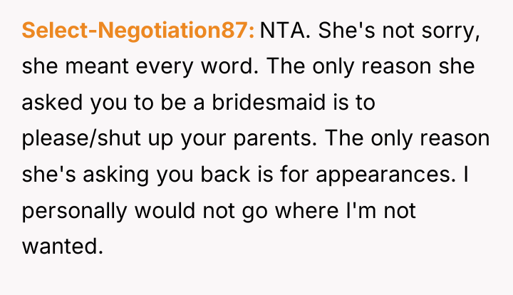 Select-Negotiation87 NTA. She's not sorry, she meant every word. The...