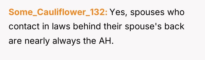 Some_Cauliflower_132 Yes, spouses who contact in laws behind their spouse's...