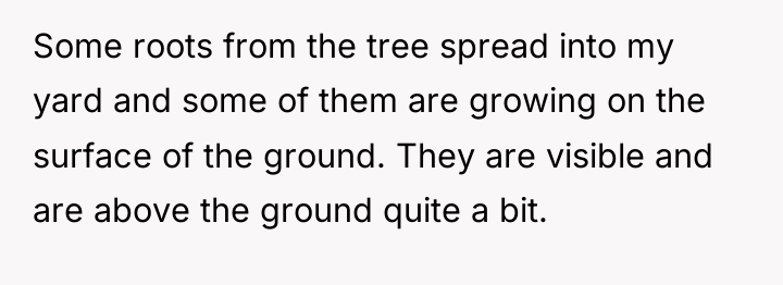Some roots from the tree spread into my yard and...