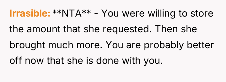 Irrasible **NTA** - You were willing to store the amount...