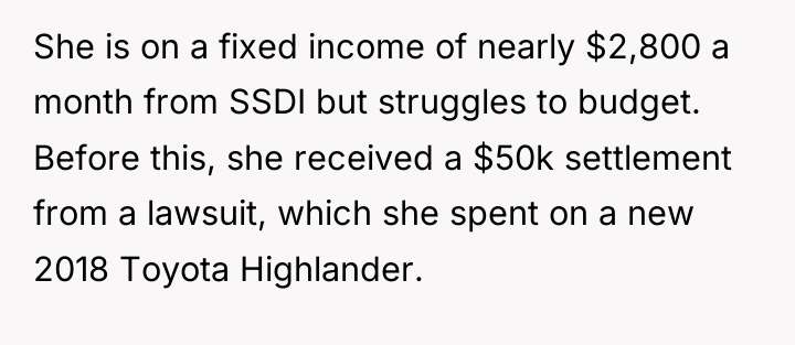 She is on a fixed income of nearly $2,800 a...