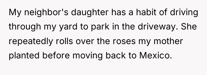 My neighbor's daughter has a habit of driving through my...