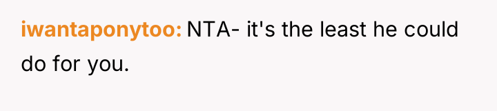iwantaponytoo NTA- it's the least he could do for you.