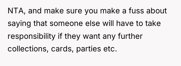 NTA, and make sure you make a fuss about saying...