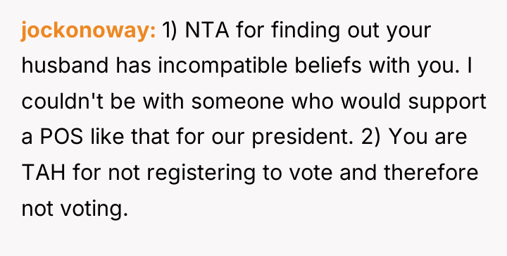 jockonoway 1) NTA for finding out your husband has incompatible...