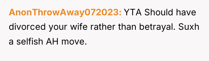 AnonThrowAway072023 YTA Should have divorced your wife rather than betrayal....