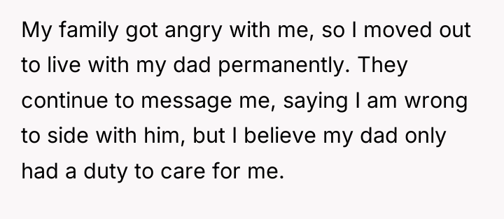 My family got angry with me, so I moved out...