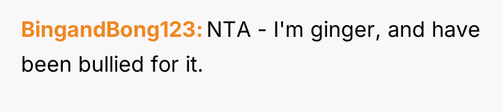 BingandBong123 NTA - I'm ginger, and have been bullied for...