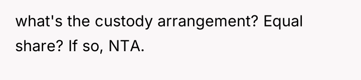 what's the custody arrangement? Equal share? If so, NTA.