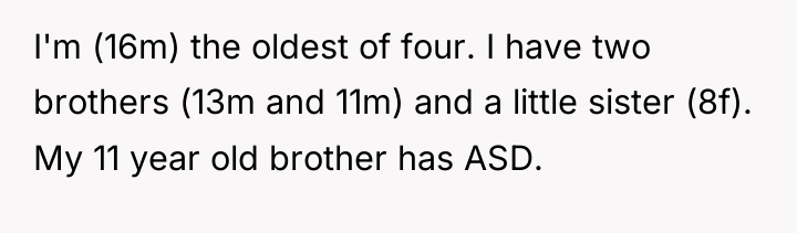 I'm (16m) the oldest of four. I have two brothers...