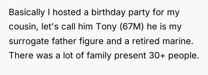 Basically I hosted a birthday party for my cousin, let's...