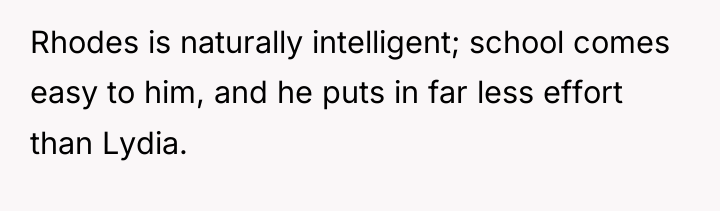 Rhodes is naturally intelligent; school comes easy to him, and...