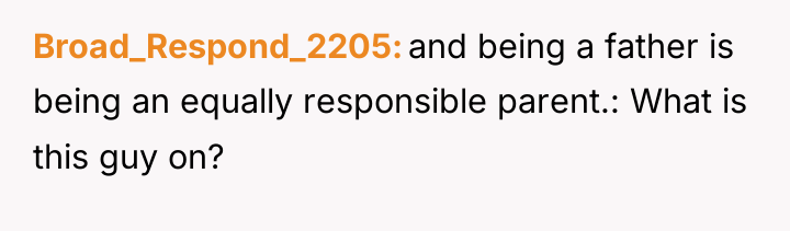 Broad_Respond_2205 and being a father is being an equally responsible...