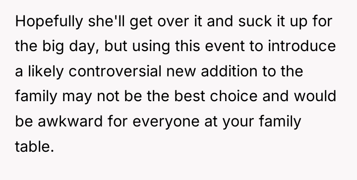 Hopefully she'll get over it and suck it up for...