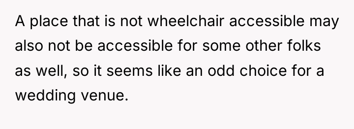 A place that is not wheelchair accessible may also not...