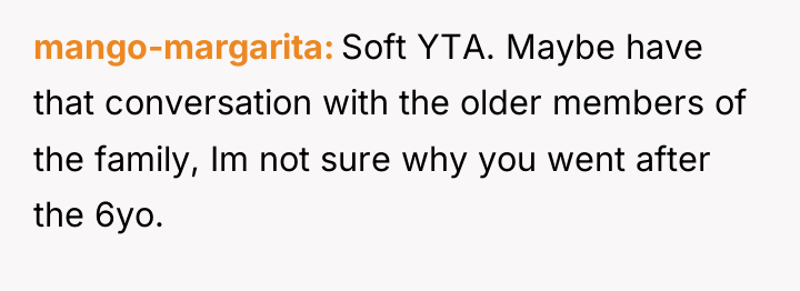 mango-margarita Soft YTA. Maybe have that conversation with the older...