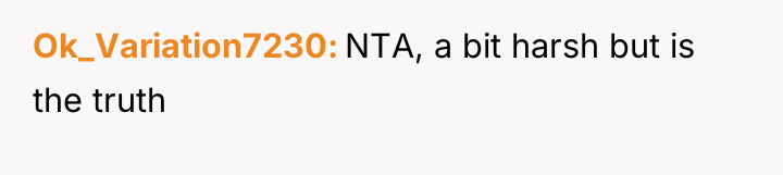 Ok_Variation7230 NTA, a bit harsh but is the truth