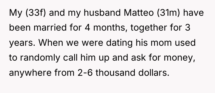 My (33f) and my husband Matteo (31m) have been married...