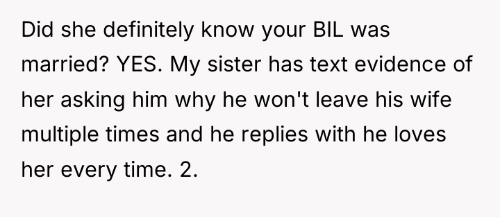 Did she definitely know your BIL was married? YES. My...