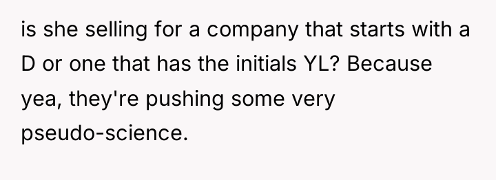 is she selling for a company that starts with a...