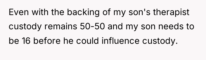 Even with the backing of my son's therapist custody remains...