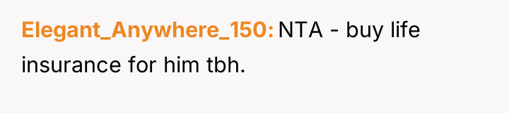 Elegant_Anywhere_150 NTA - buy life insurance for him tbh.