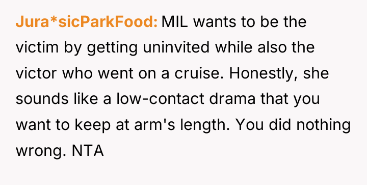 Jura*sicParkFood MIL wants to be the victim by getting uninvited...
