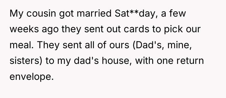 My cousin got married Sat**day, a few weeks ago they...