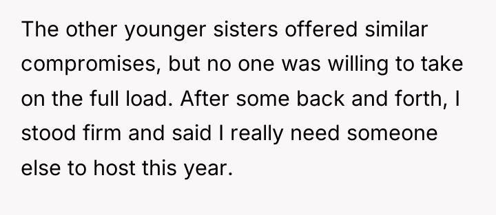 The other younger sisters offered similar compromises, but no one...