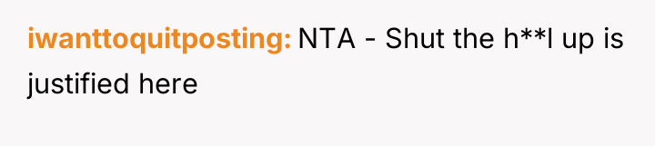 iwanttoquitposting NTA - Shut the h**l up is justified here