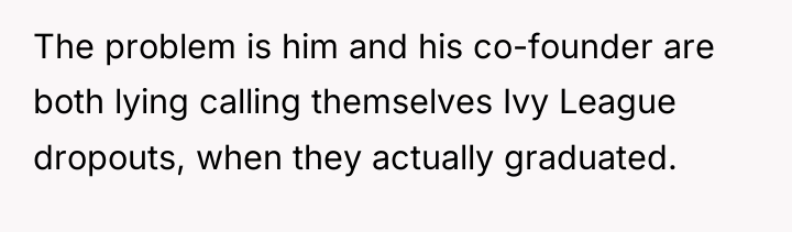 The problem is him and his co-founder are both lying...