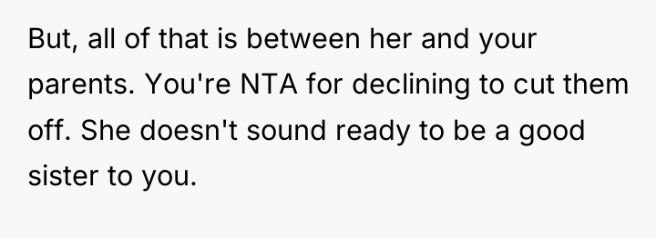 But, all of that is between her and your parents....