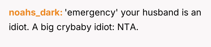 noahs_dark 'emergency' your husband is an idiot. A big crybaby...