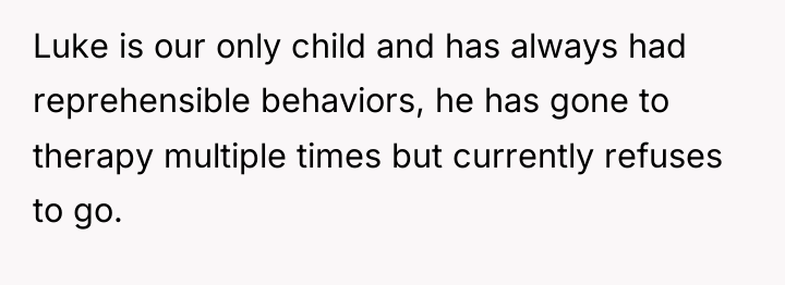 Luke is our only child and has always had reprehensible...