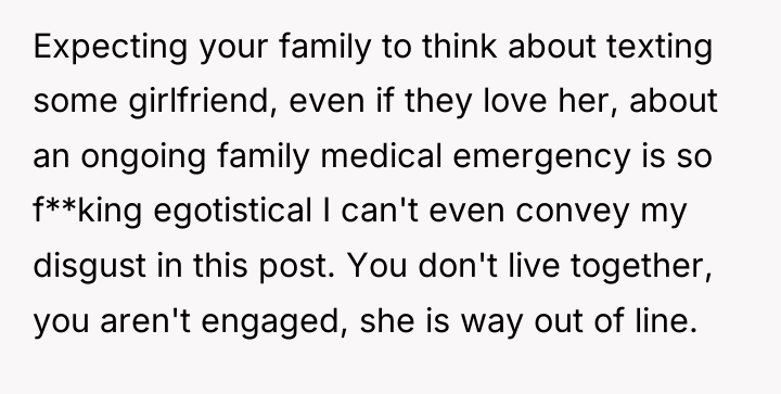 Expecting your family to think about texting some girlfriend, even...