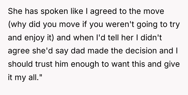 She has spoken like I agreed to the move (why...