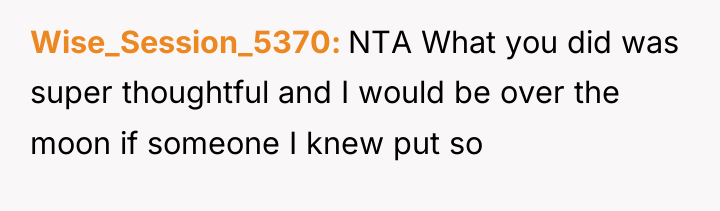 Wise_Session_5370 NTA What you did was super thoughtful and I...