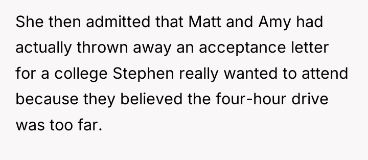 She then admitted that Matt and Amy had actually thrown...