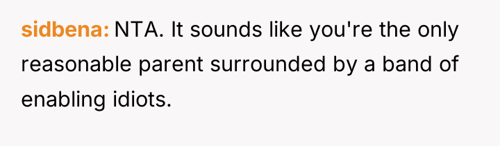 sidbena NTA. It sounds like you're the only reasonable parent...