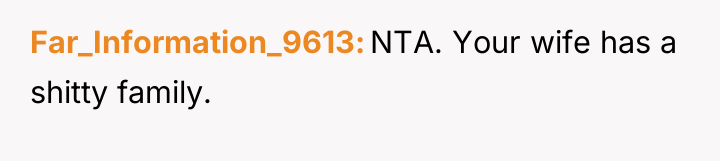 Far_Information_9613 NTA. Your wife has a shitty family.