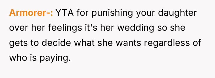 Armorer- YTA for punishing your daughter over her feelings it's...