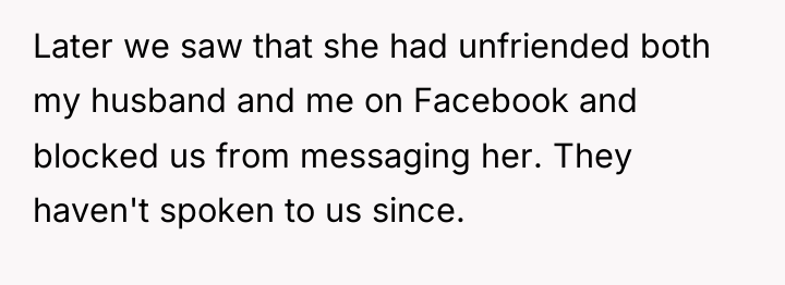 Later we saw that she had unfriended both my husband...