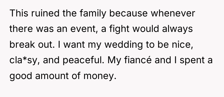 This ruined the family because whenever there was an event,...