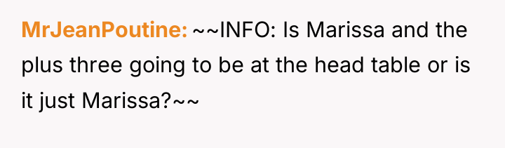 MrJeanPoutine ~~INFO: Is Marissa and the plus three going to...