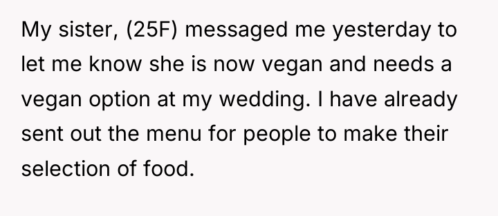 My sister, (25F) messaged me yesterday to let me know...