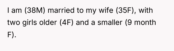 I am (38M) married to my wife (35F), with two...